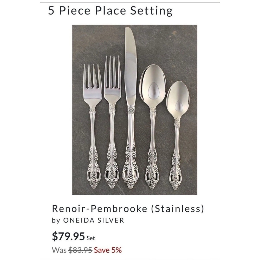 Oneida Renoir Pembrooke Stainless Steel 5-Piece Flatware Set EUC